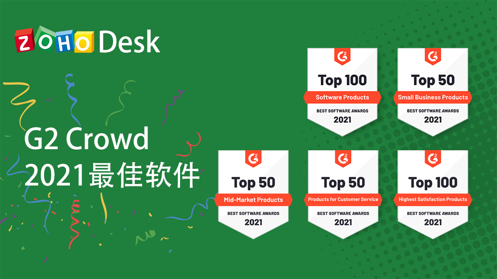 Zoho Desk斩获G2 Crowd “2021 最佳软件”，再次入选多项TOP榜