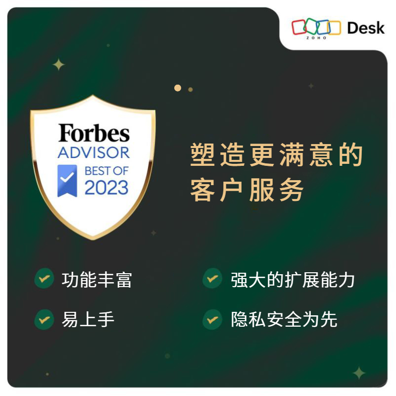 再获福布斯认可 | Zoho Desk入选优秀帮助台软件Top10，综合评分居榜首
