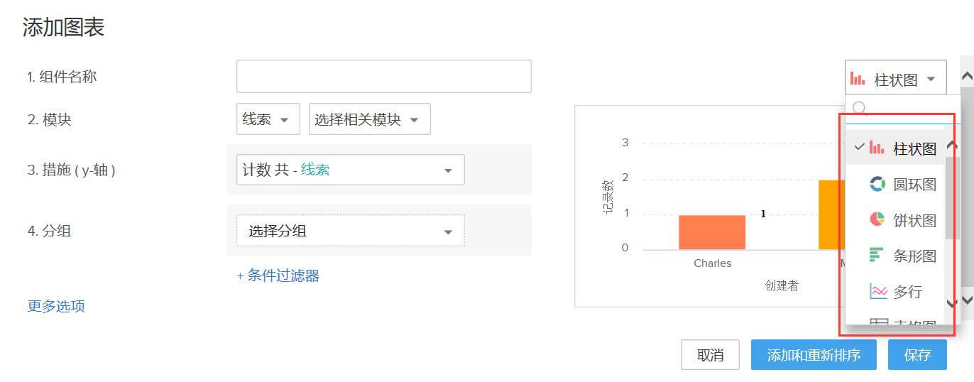 CRM系统添加图表