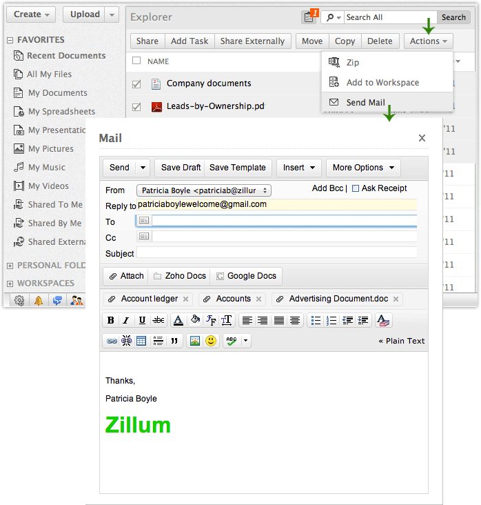 Zoho Mail Integration Zoho Docs