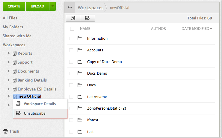 Unsubscribe shared workspace