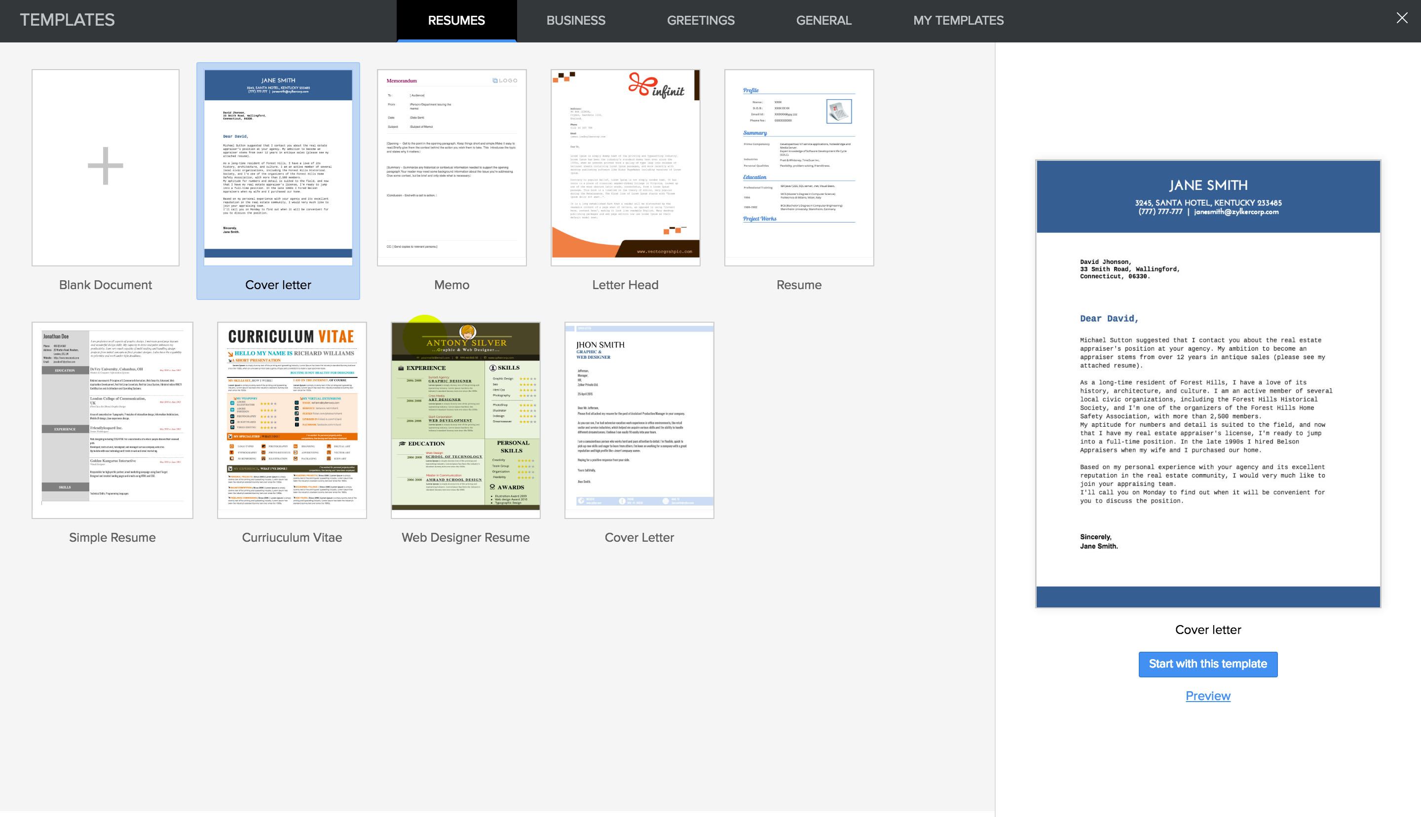 Use document template