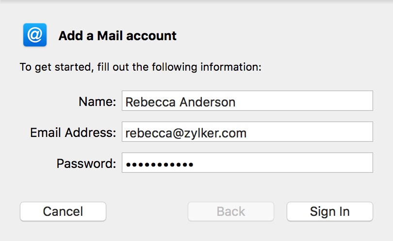 在 Mac 上添加 Zoho Mail 帐户