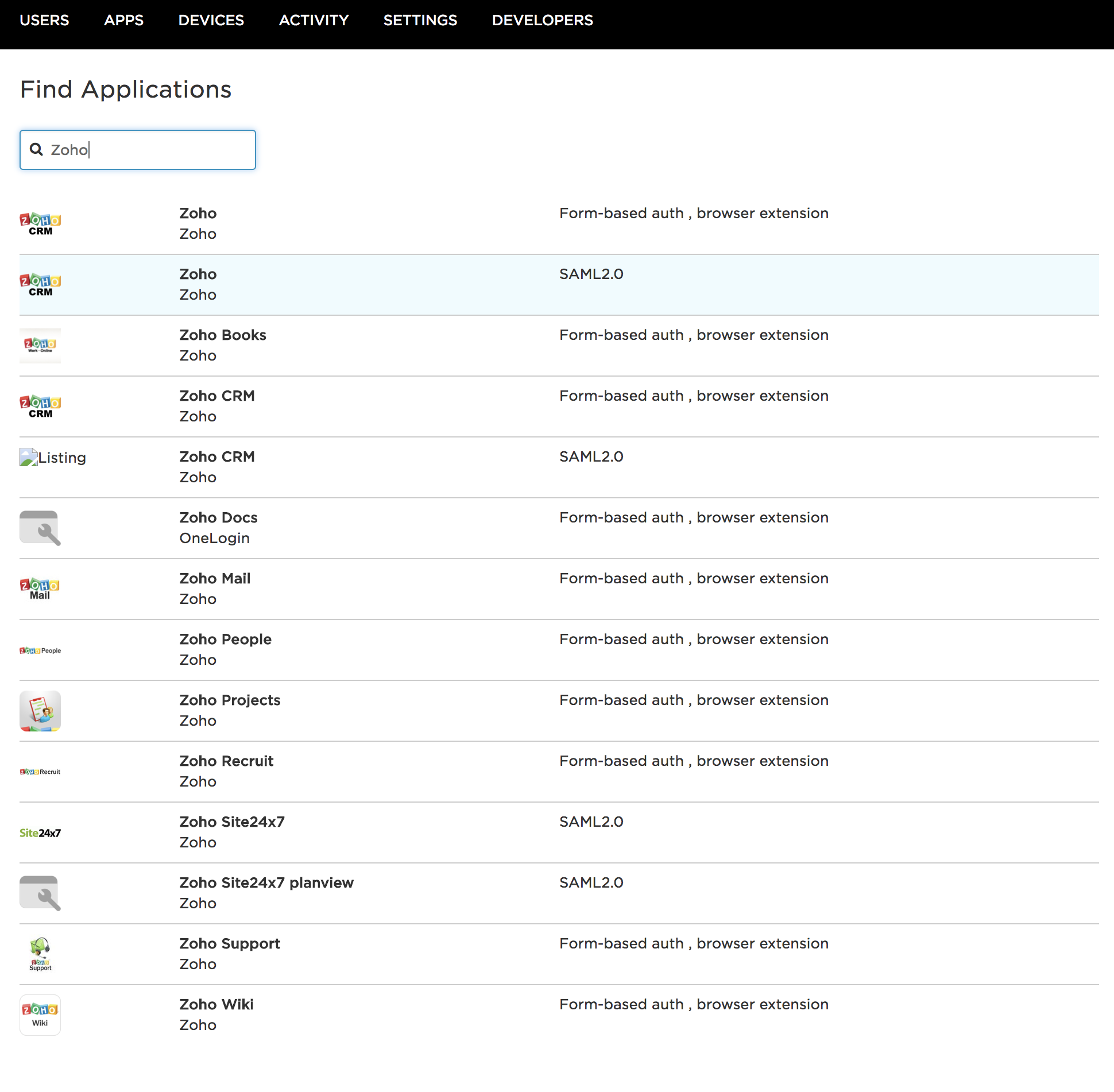 SAML 在 OneLogin 处进行配置 帮助 Zoho Accounts