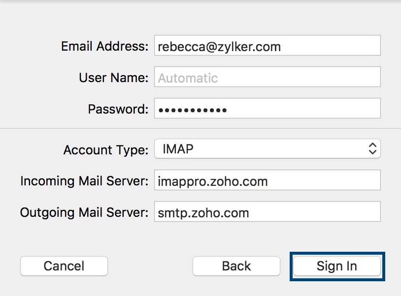 在 Mac 上配置 Zoho Mail 的 IMAP