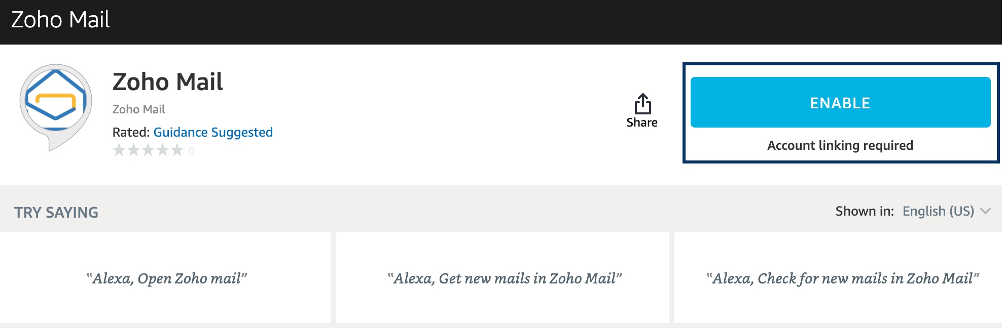 在您的 Alexa 上启用 Zoho Mail
