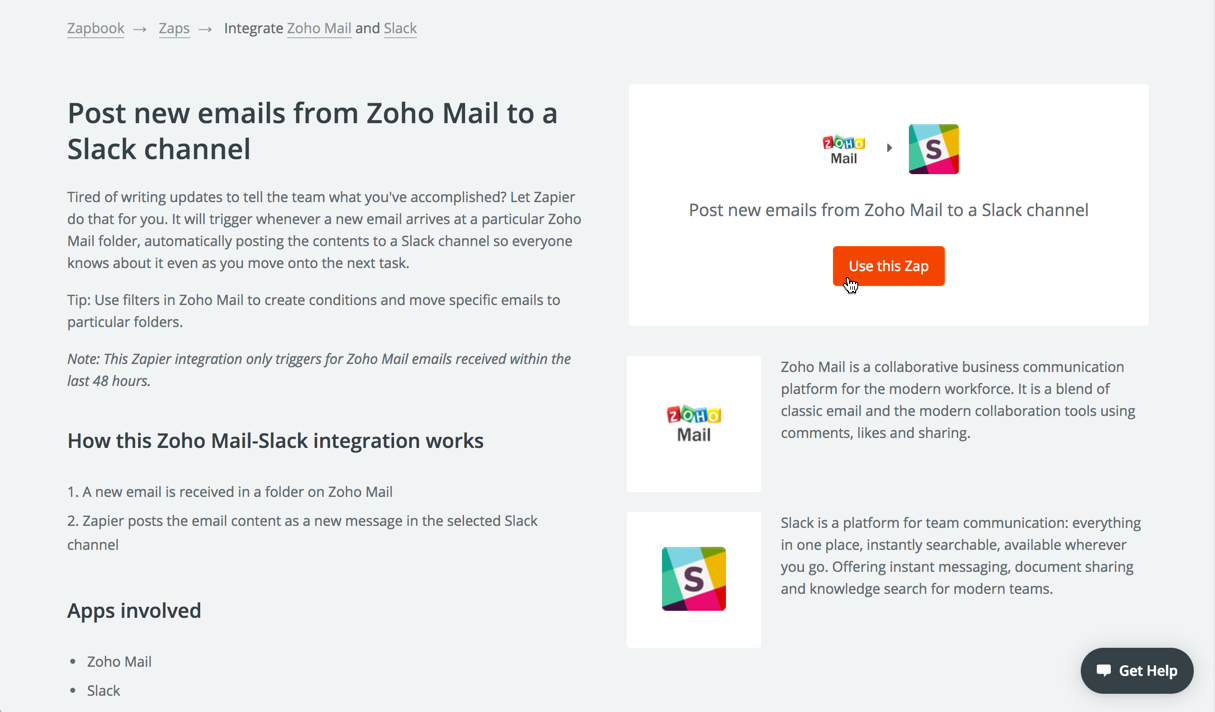 Slack 与 Zoho Mail 的集成