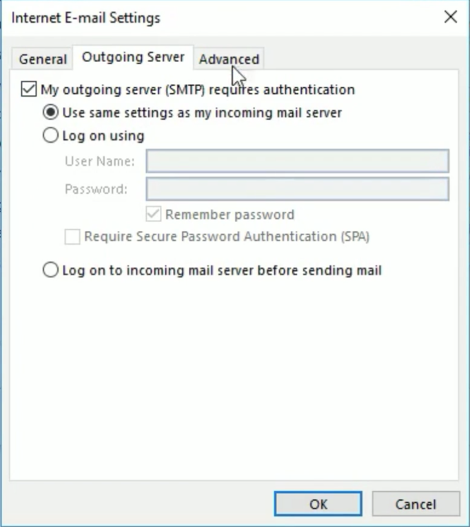 Microsoft Outlook SMTP 身份验证