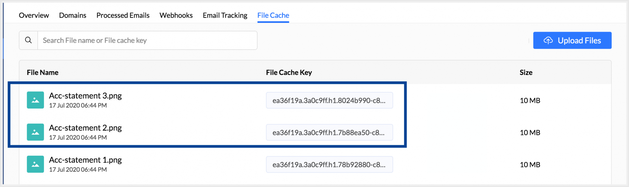 唯一生成的文件缓存键列表