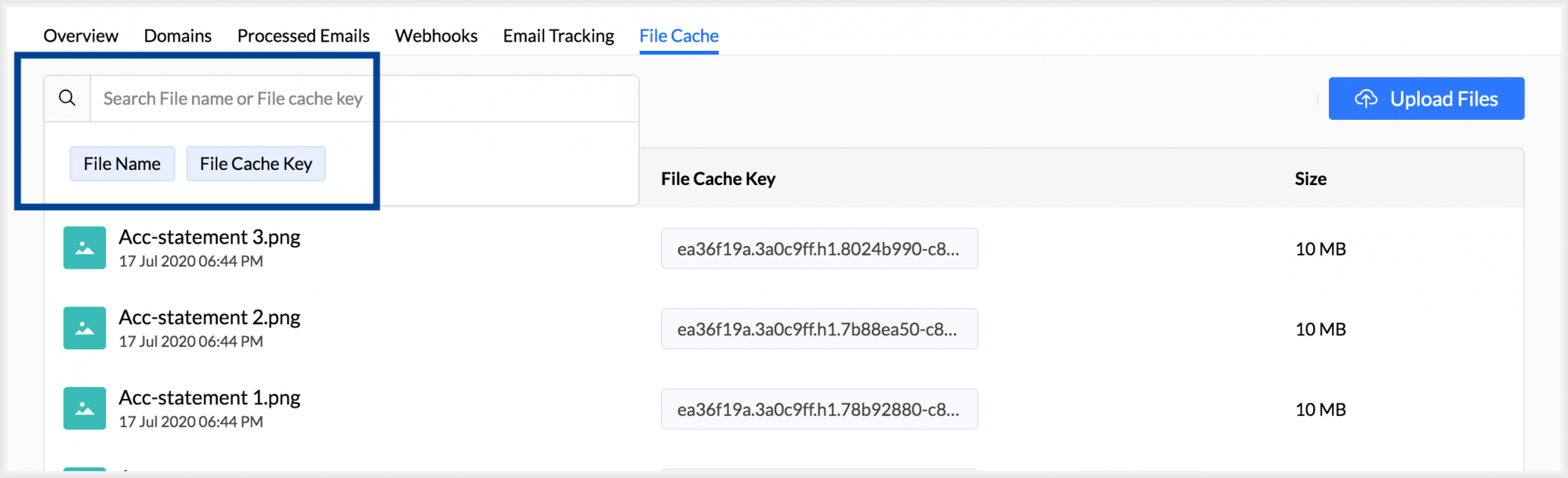 使用文件名或文件缓存键搜索文件