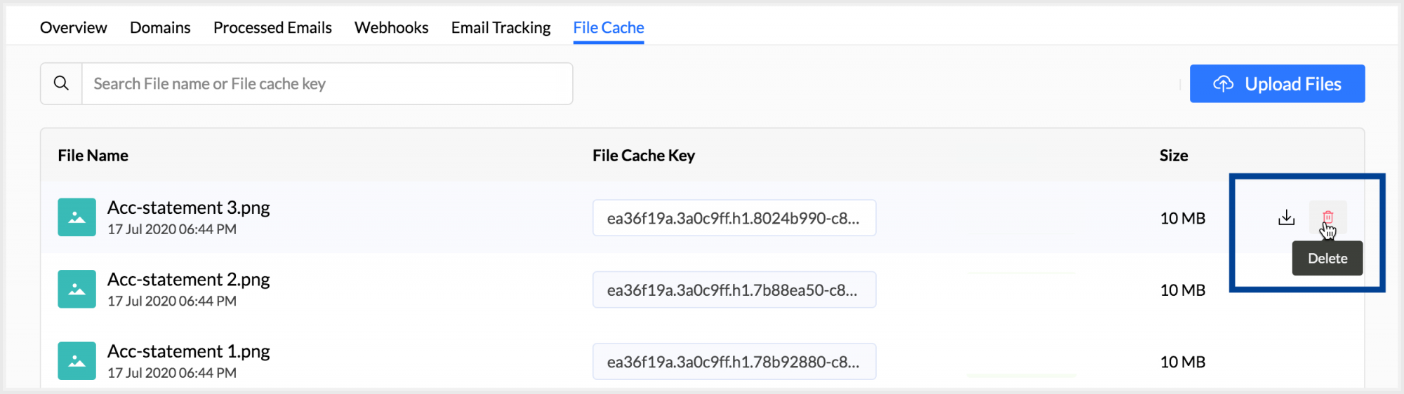 在文件缓存中删除附件