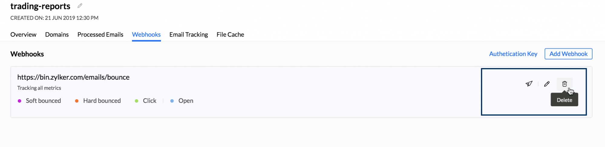 删除您的网络挂钩 URL