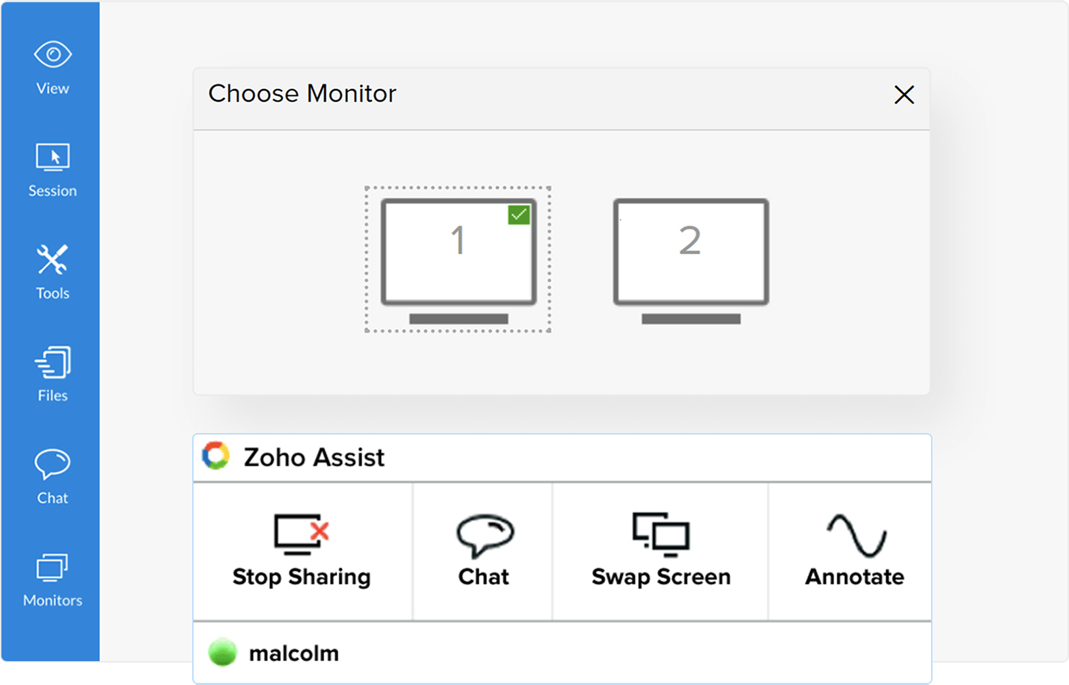 多显示器 Mac 远程桌面软件 - Zoho Assist 标题：多显示器 Mac 远程桌面软件