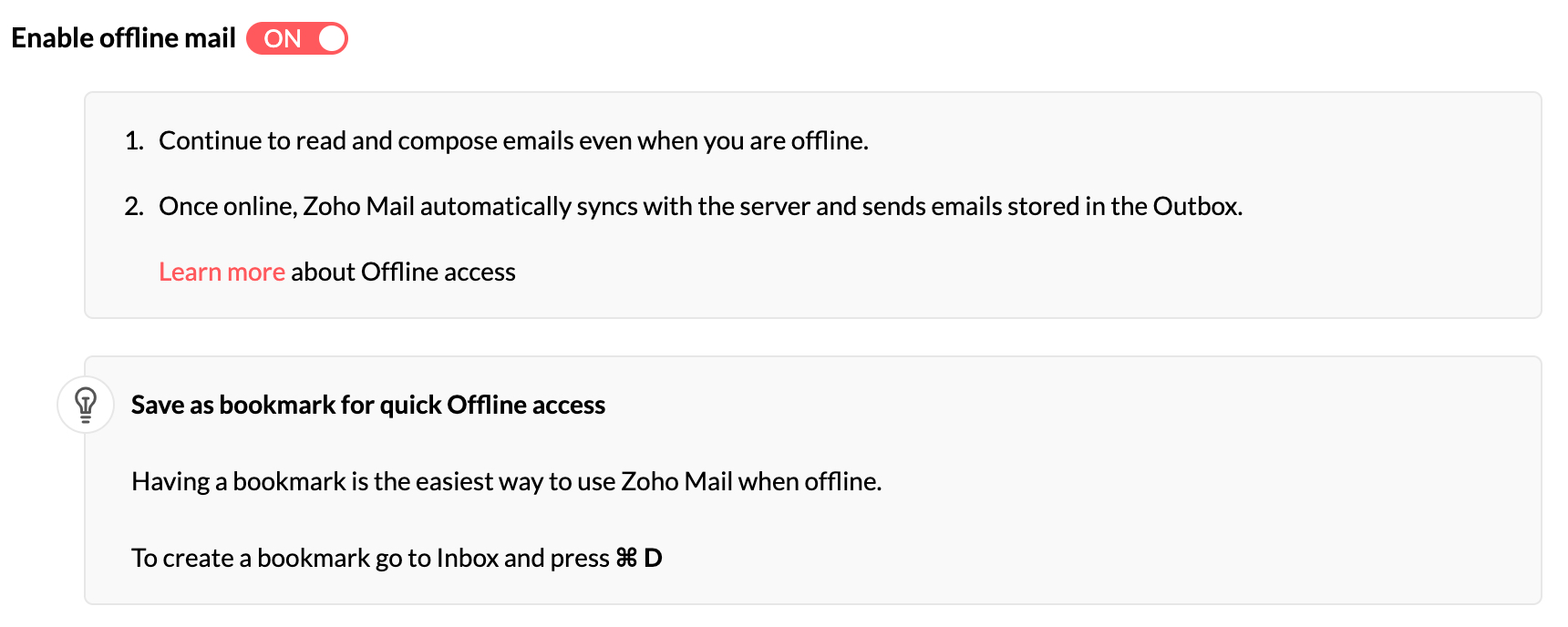 为 Zoho Mail 启用离线模式