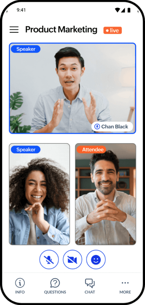 Event app for attendees for hybrid and virtual event streaming