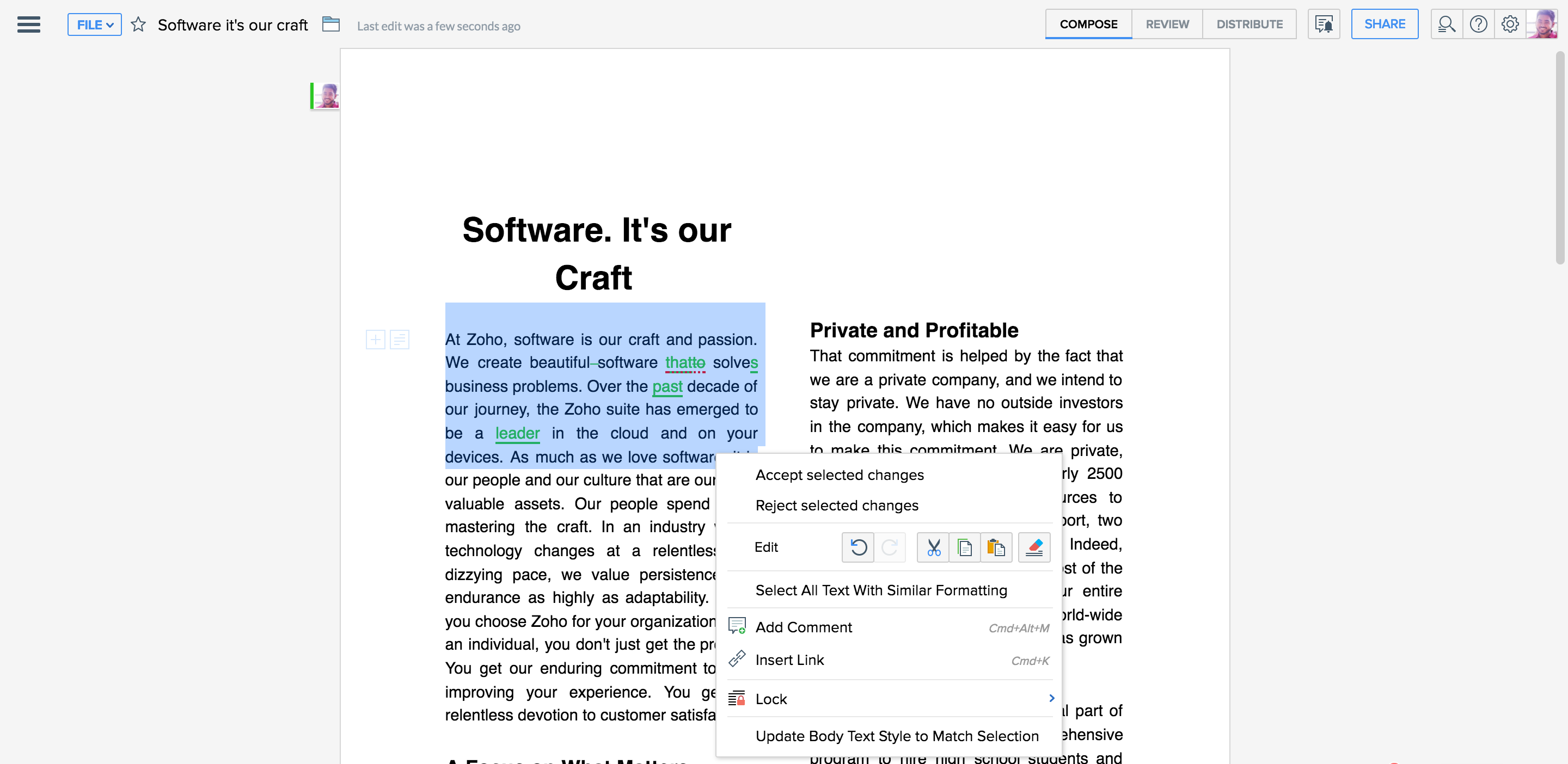 Accept/reject all changes