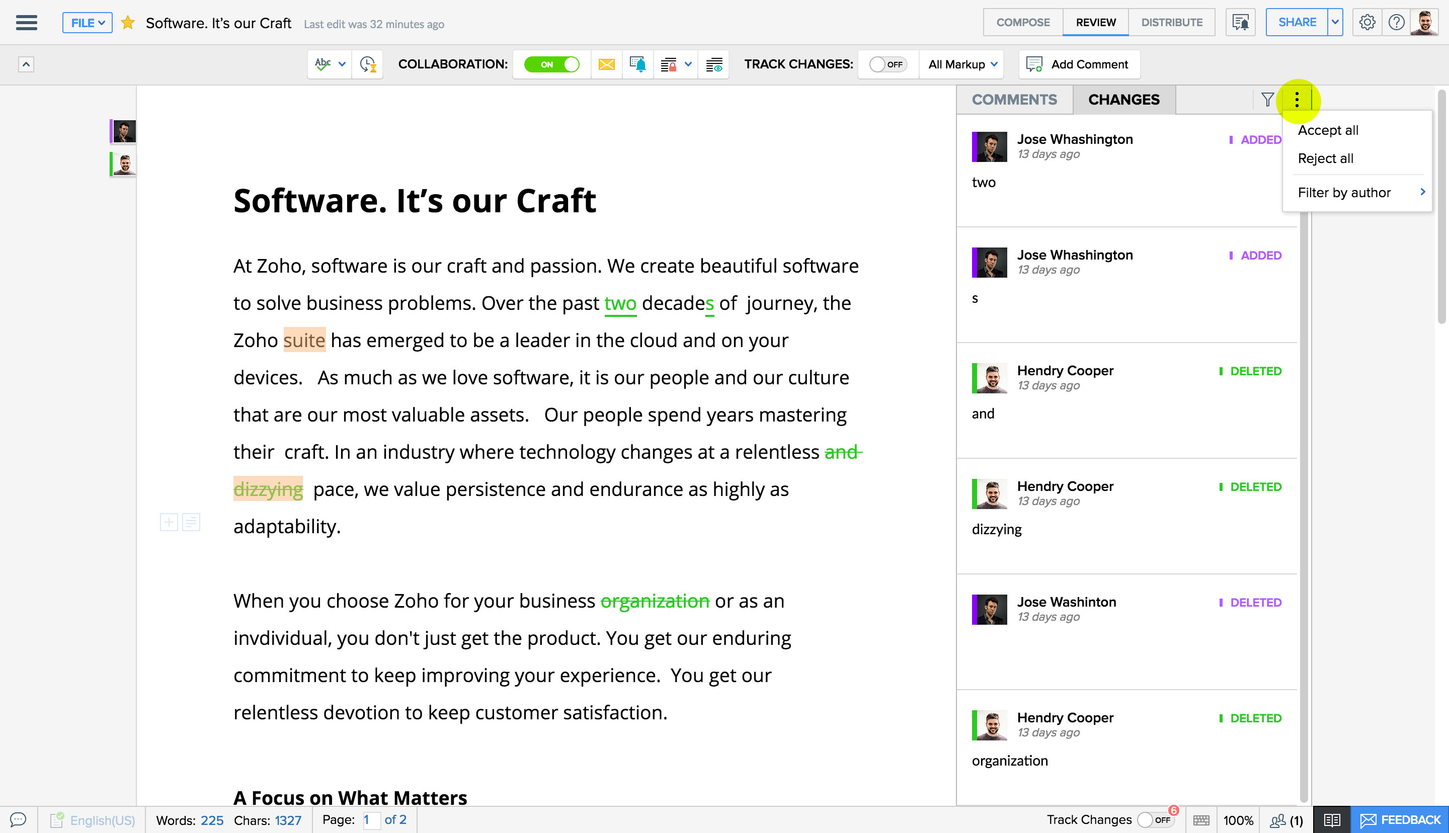 Accept/reject all changes