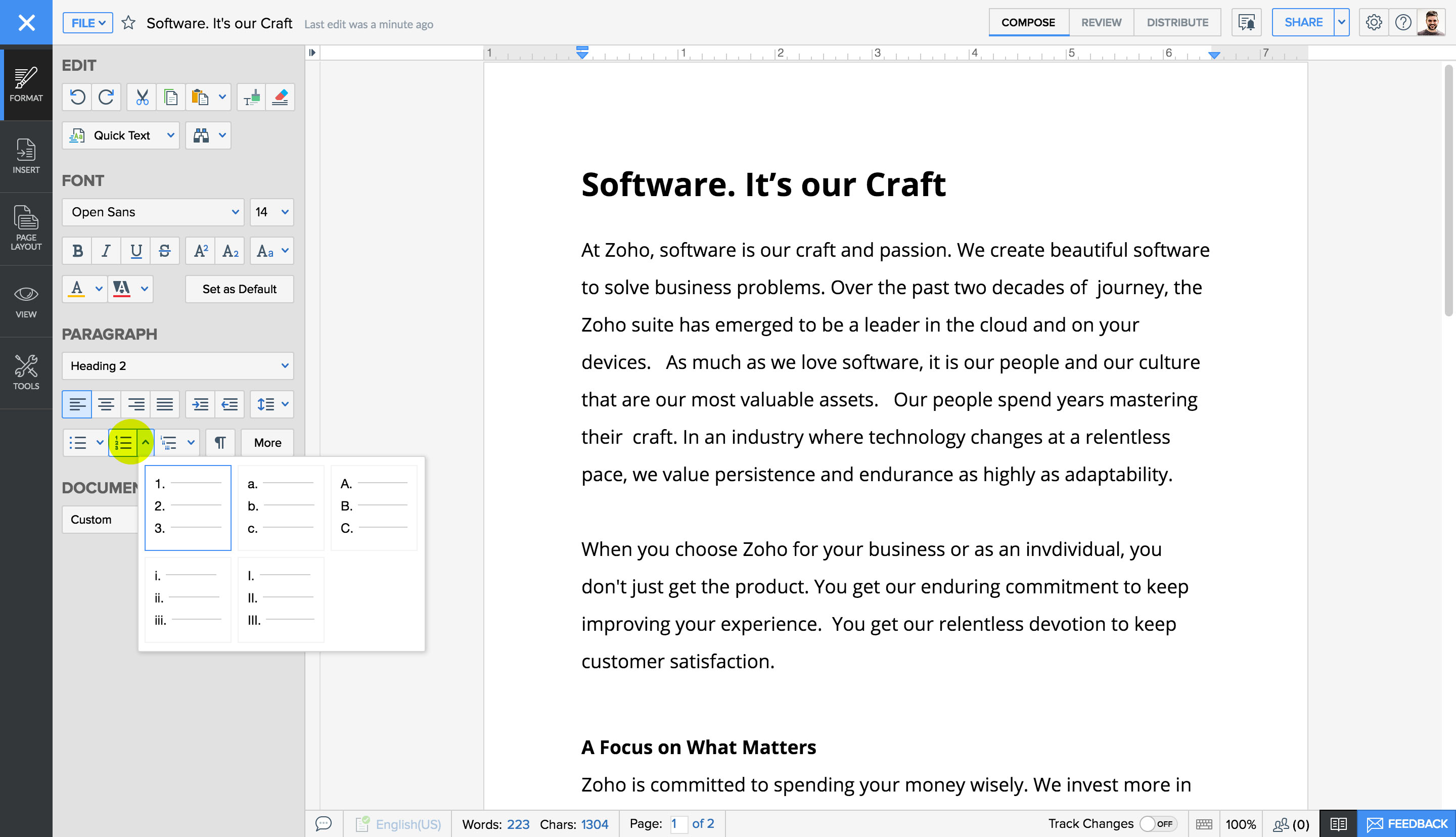 Create numbered list
